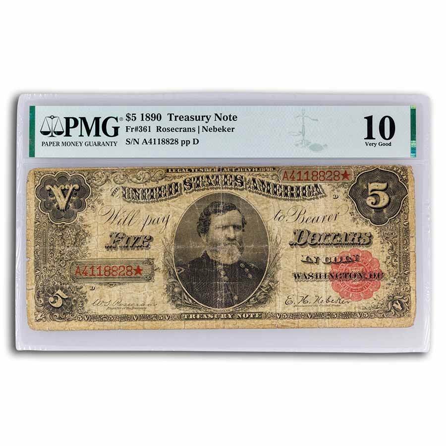 1890 $5.00 Treasury Note General Thomas VG-10 PMG (Fr#361)