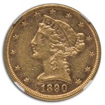 1890 $5 Liberty Gold Half Eagle AU-58 NGC