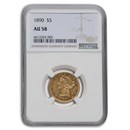 1890 $5 Liberty Gold Half Eagle AU-58 NGC