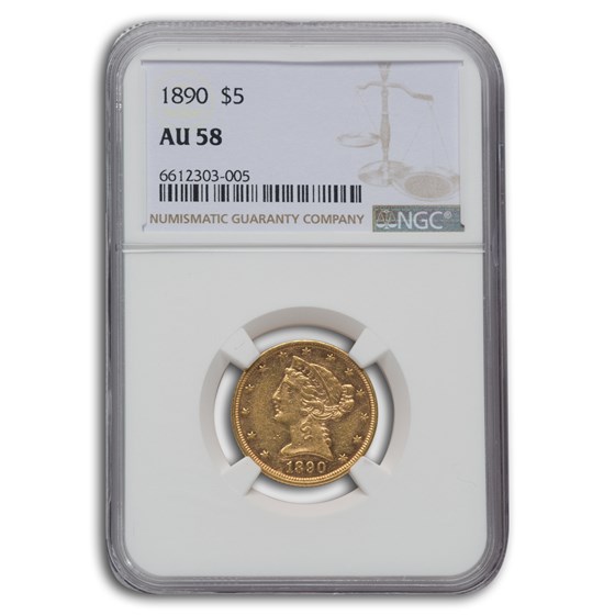 1890 $5 Liberty Gold Half Eagle AU-58 NGC 1890 $5 Liberty Gold Half Eagle AU-58 NGC