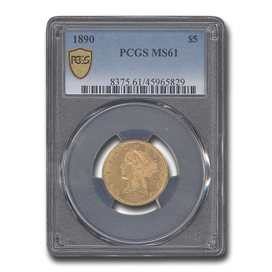 1890 $5 Liberty Gold Half Eagle MS-61 PCGS