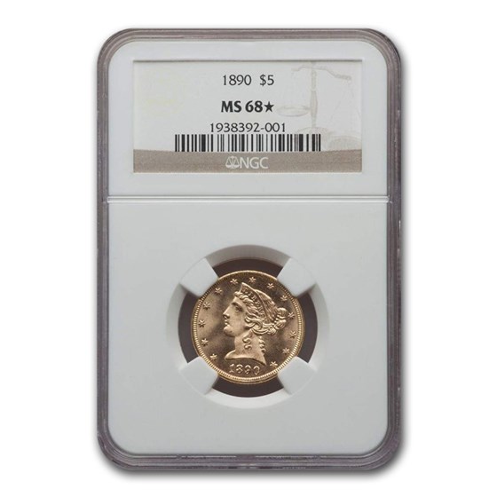 1890 $5 Liberty Gold Half Eagle MS-68* NGC 1890 $5 Liberty Gold Half Eagle MS-68* NGC