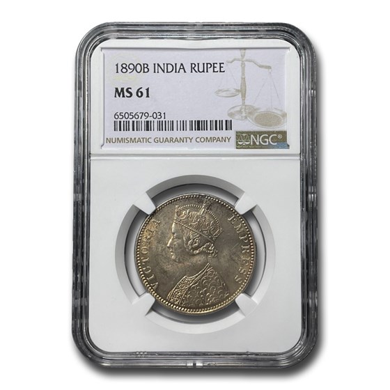 1890-B India Silver Rupee Victoria MS-61 NGC
