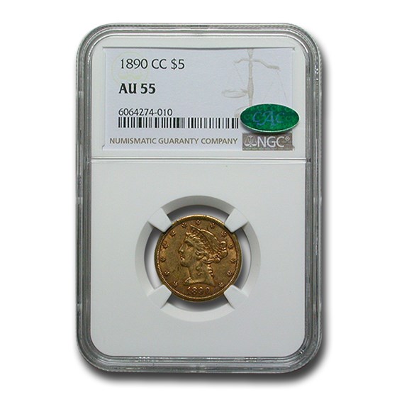 1890-CC $5 Liberty Gold Half Eagle AU-55 NGC CAC