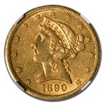 1890-CC $5 Liberty Gold Half Eagle AU-55 NGC