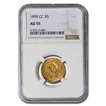 1890-CC $5 Liberty Gold Half Eagle AU-55 NGC