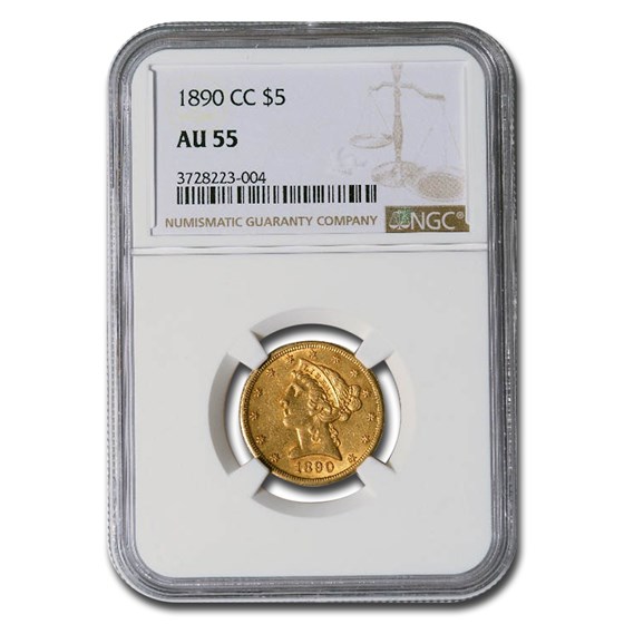 1890-CC $5 Liberty Gold Half Eagle AU-55 NGC 1890-CC $5 Liberty Gold Half Eagle AU-55 NGC
