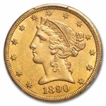 1890-CC $5 Liberty Gold Half Eagle AU-55 PCGS