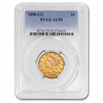1890-CC $5 Liberty Gold Half Eagle AU-55 PCGS