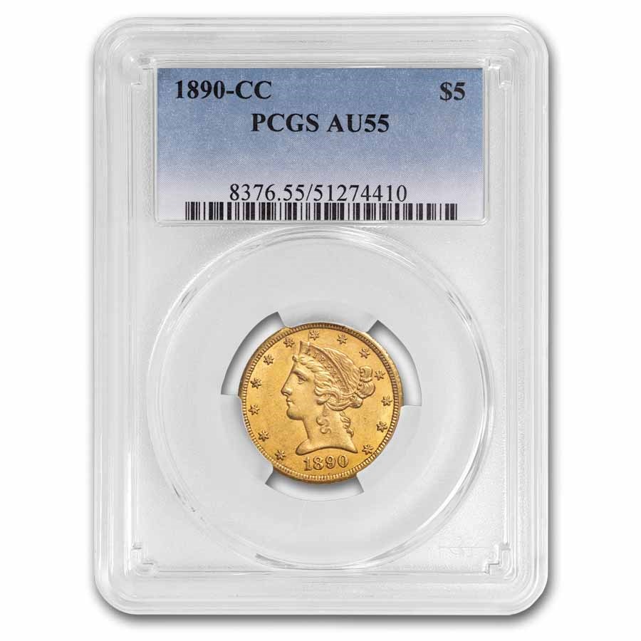 1890-CC $5 Liberty Gold Half Eagle AU-55 PCGS