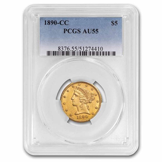1890-CC $5 Liberty Gold Half Eagle AU-55 PCGS 1890-CC $5 Liberty Gold Half Eagle AU-55 PCGS