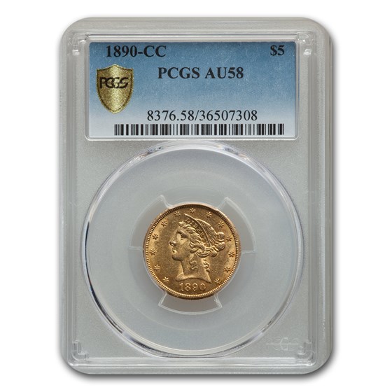 1890-CC $5 Liberty Gold Half Eagle AU-58 PCGS 1890-CC $5 Liberty Gold Half Eagle AU-58 PCGS