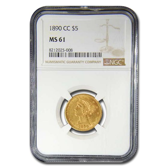 1890-CC $5 Liberty Gold Half Eagle MS-61 NGC 1890-CC $5 Liberty Gold Half Eagle MS-61 NGC