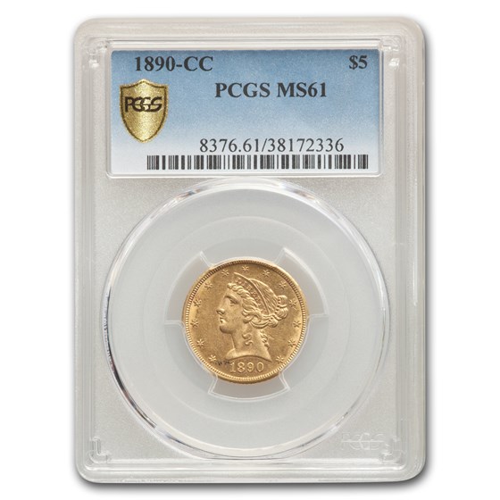 1890-CC $5 Liberty Gold Half Eagle MS-61 PCGS 1890-CC $5 Liberty Gold Half Eagle MS-61 PCGS