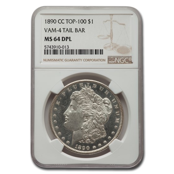 1890-CC Morgan Dollar MS-64 NGC (DPL, VAM-4, Tail Bar) 1890-CC Morgan Dollar MS-64 NGC (DPL, VAM-4, Tail Bar)