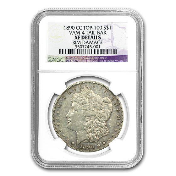 1890-CC Morgan Dollar XF Details NGC (VAM-4, Tailbar, Top-100) 1890-CC Morgan Dollar XF Details NGC (VAM-4, Tailbar, Top-100)