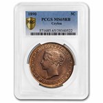 1890 Ceylon 5 Cent Queen Victoria MS-65 PCGS (Red/Brown)