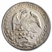 1890-Go RR Mexico Silver 8 Reales Cap & Rays AU