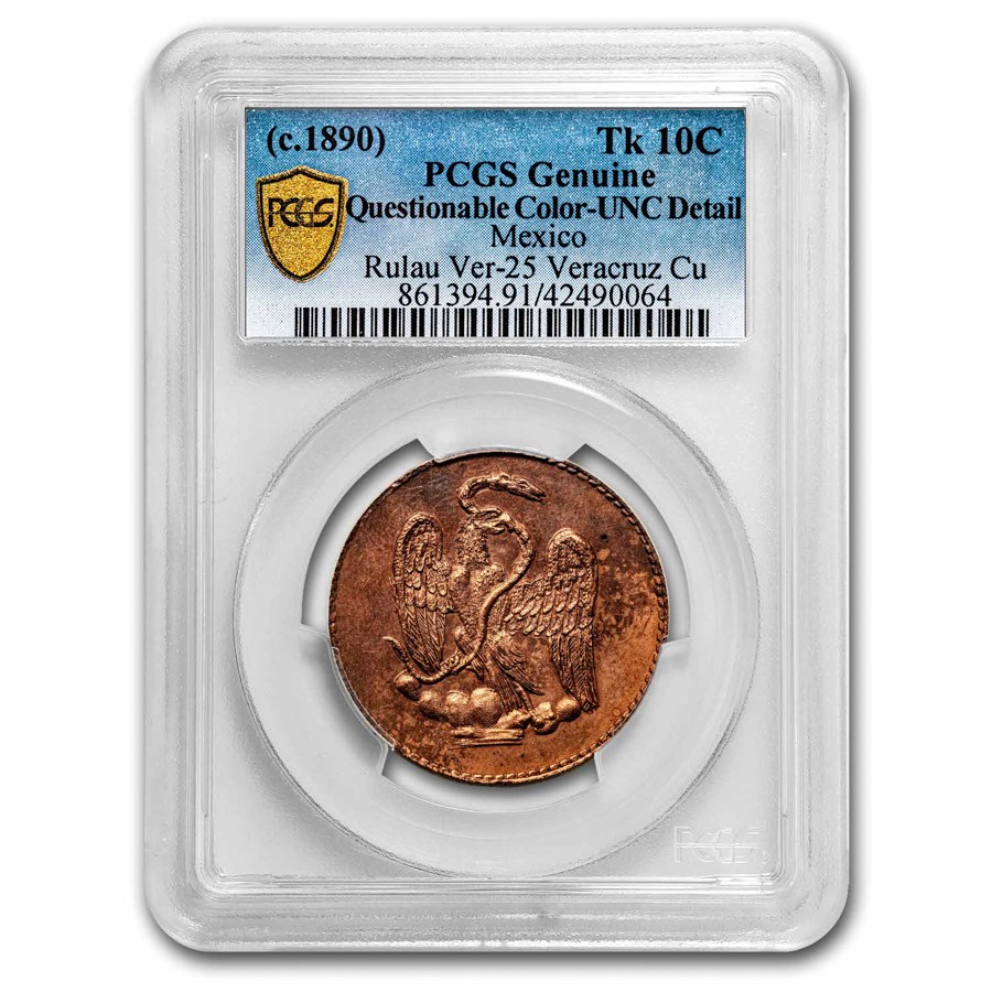 (1890) Mexico Copper Token 10 Centavos Genuine PCGS