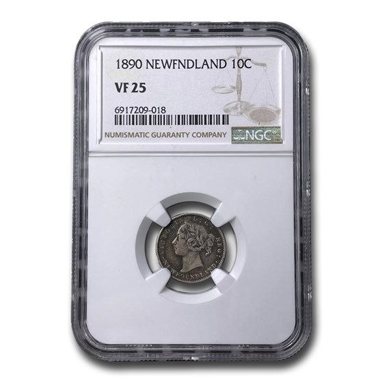 1890 Newfoundland Silver 10 Cents Victoria VF-25 NGC 1890 Newfoundland Silver 10 Cents Victoria VF-25 NGC