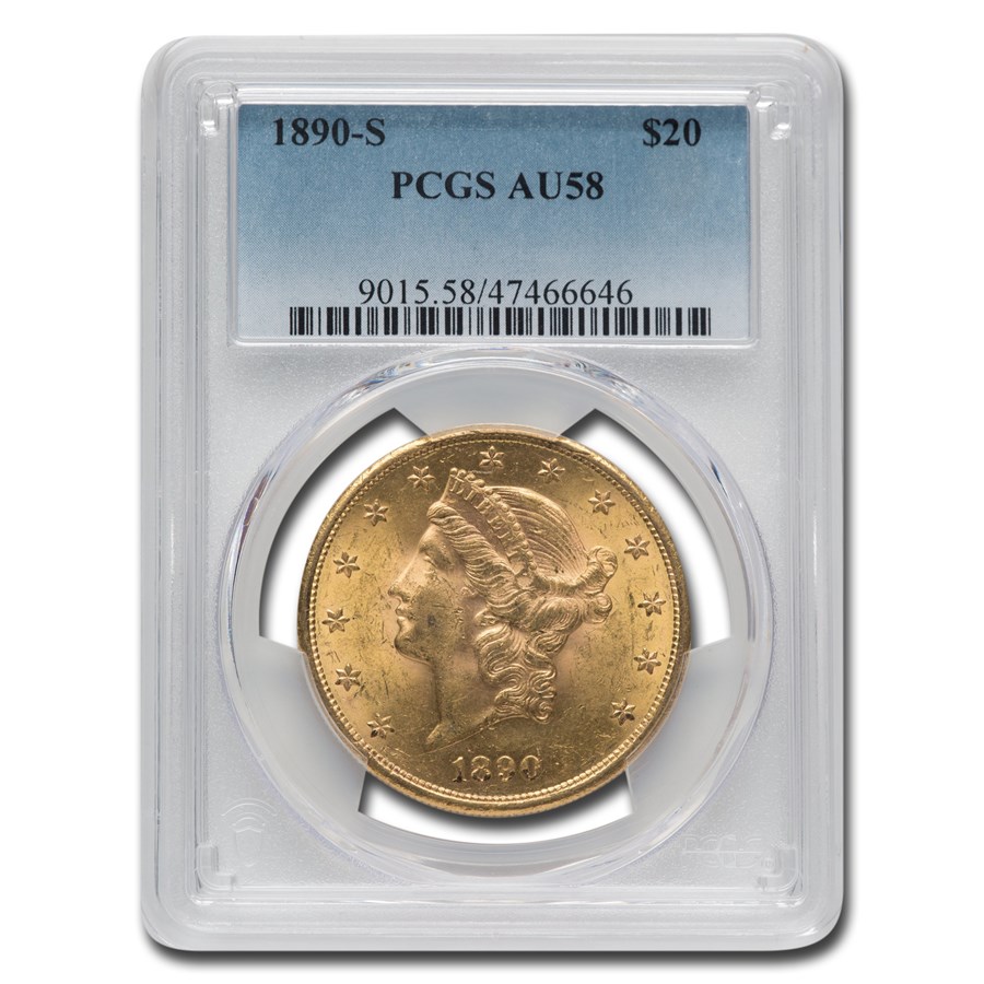 1890-S $20 Liberty Gold Double Eagle AU-58 PCGS