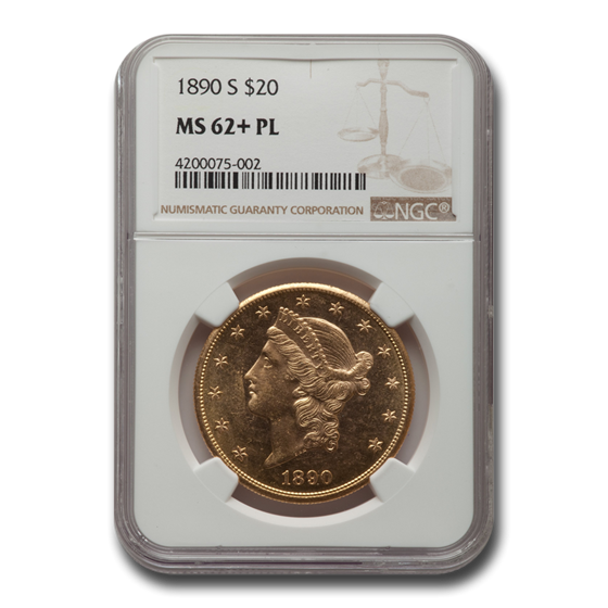 1890-S $20 Liberty Gold Double Eagle MS-62+ NGC (PL) 1890-S $20 Liberty Gold Double Eagle MS-62+ NGC (PL)