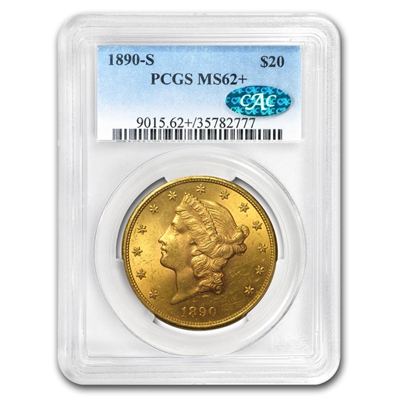 1890-S $20 Liberty Gold Double Eagle MS-62+ PCGS (CAC) 1890-S $20 Liberty Gold Double Eagle MS-62+ PCGS (CAC)