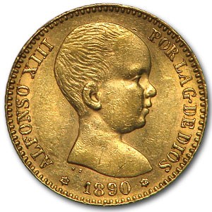 1890 Spain Gold 20 Pesetas Alfonso XIII AU 1890 Spain Gold 20 Pesetas Alfonso XIII AU