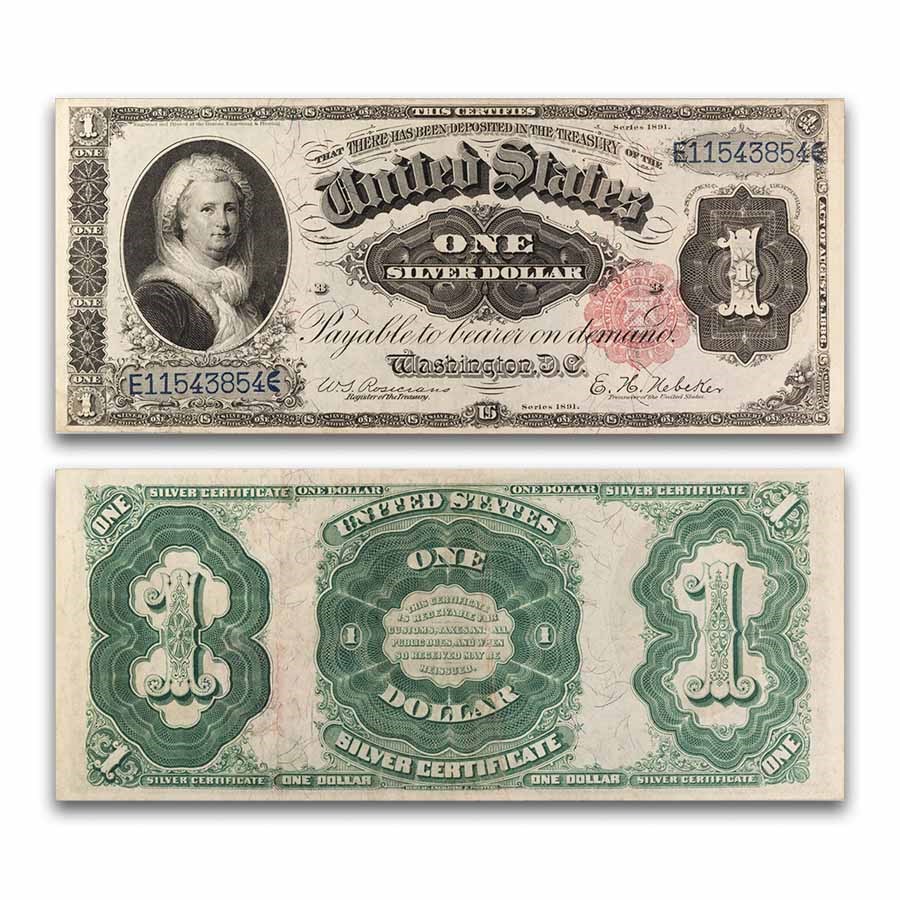 1891 $1.00 Silver Certificate Martha Washington AU (Fr#222)