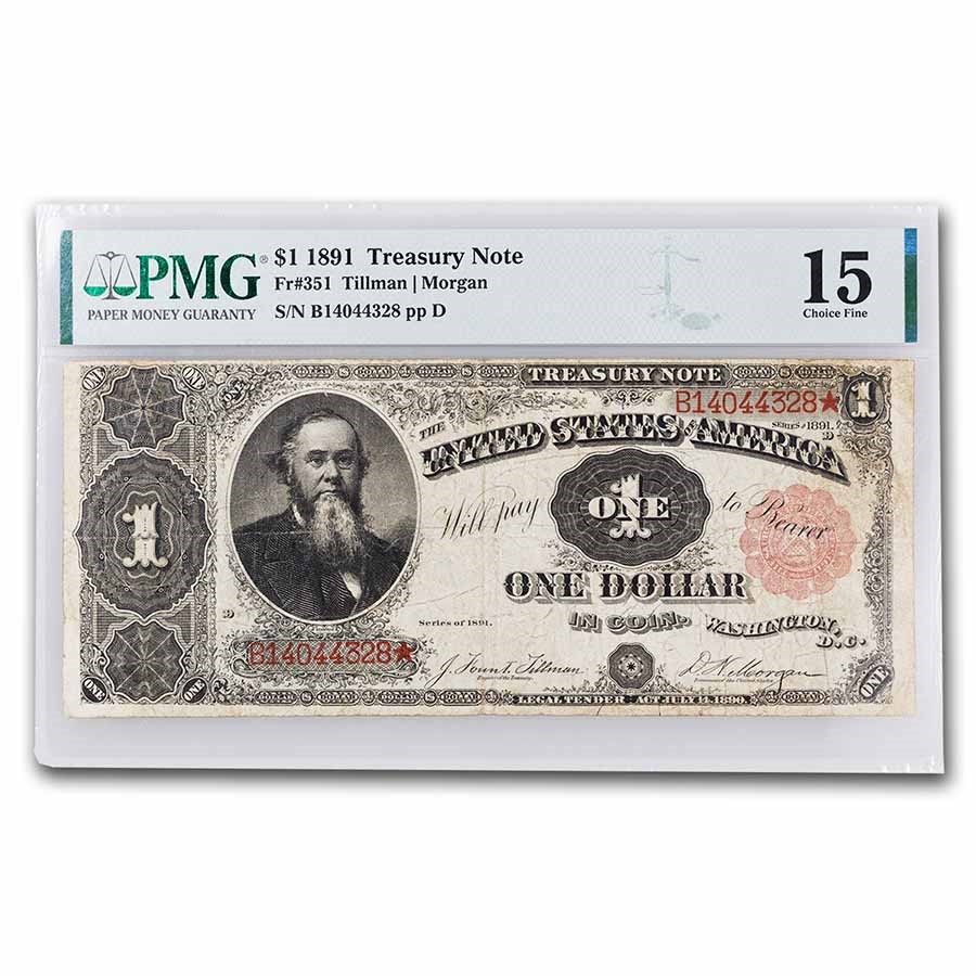 1891 $1.00 Treasury Note Stanton F-15 PMG (Fr#351)