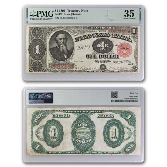 1891 $1.00 Treasury Note Stanton XF-35 PMG (Fr#352) 1891 $1.00 Treasury Note Stanton XF-35 PMG (Fr#352)