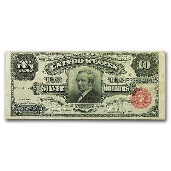 1891 $10 Silver Certificate Hendricks Tombstone XF 1891 $10 Silver Certificate Hendricks Tombstone XF
