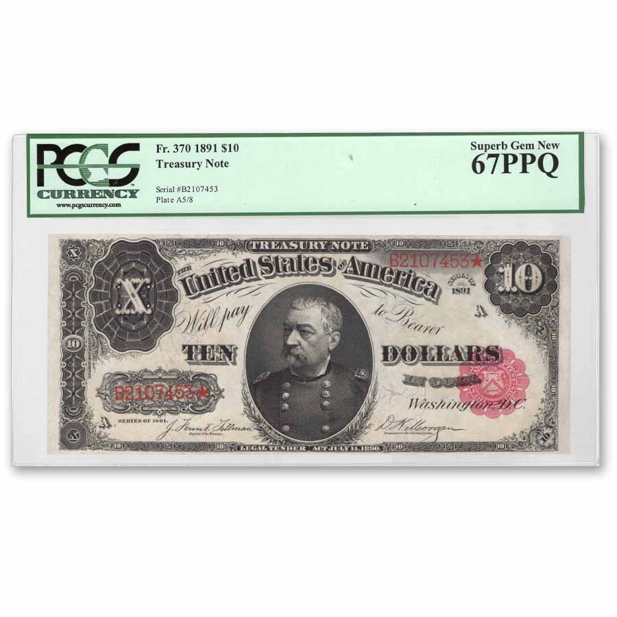1891 $10 Treasury Note Sheridan CU-67 PPQ PCGS (Fr#370)