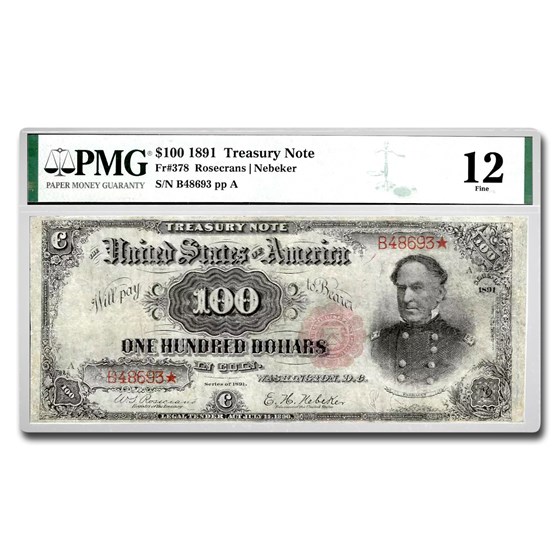 1891 $100 Treasury Note David Farragut F-12 PMG (Fr#378) 1891 $100 Treasury Note David Farragut F-12 PMG (Fr#378)