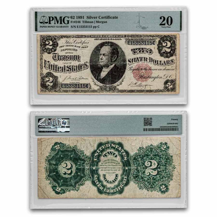 1891 $2.00 Silver Certificate Windom VF-20 PMG (Fr#246)