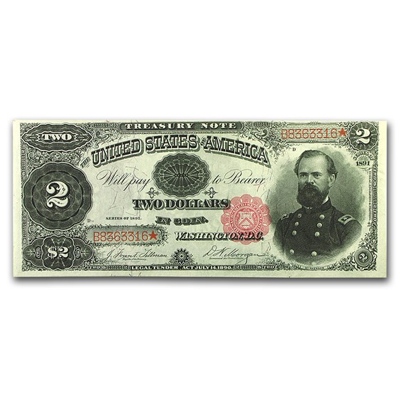 1891 $2.00 Treasury Note CU 1891 $2.00 Treasury Note CU