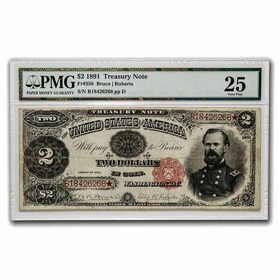 1891 $2.00 Treasury Note James McPherson VF-25 PMG (Fr#358) 1891 $2.00 Treasury Note James McPherson VF-25 PMG (Fr#358)