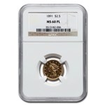 1891 $2.50 Liberty Gold Quarter Eagle MS-60 NGC (PL)
