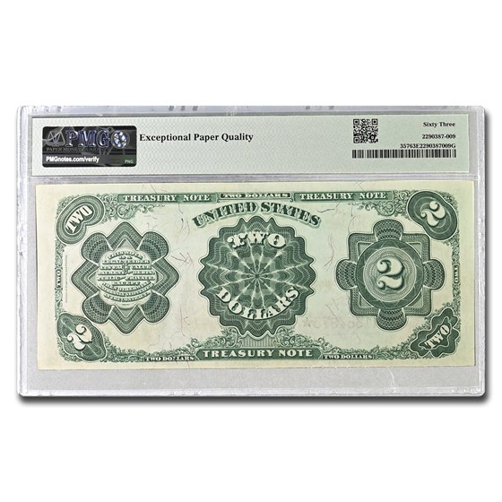 1891 $2 Treasury Note McPherson CU-63 EPQ PMG (Fr#357) Signed