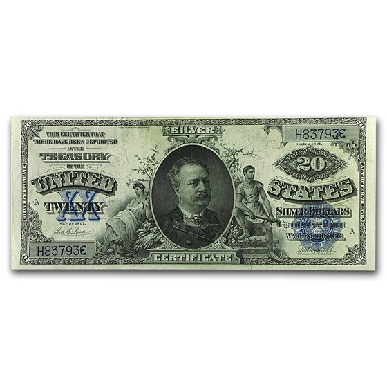 1891 $20 Silver Certificate Daniel Manning AU 1891 $20 Silver Certificate Daniel Manning AU