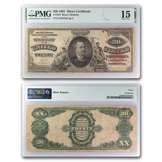 1891 $20 Silver Certificate Daniel Manning CH F-15 PMG (Fr#319) 1891 $20 Silver Certificate Daniel Manning CH F-15 PMG (Fr#319)