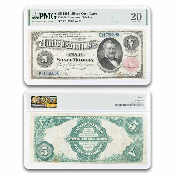 1891 $5.00 Silver Certificate VF-20 PMG (Fr#266)