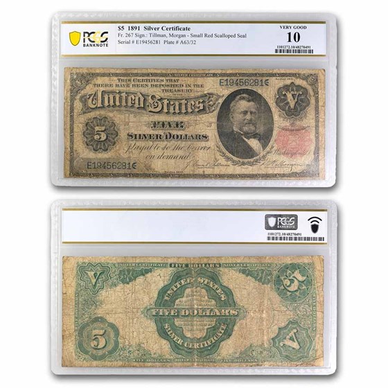 1891 $5.00 Silver Certificate VG-10 PCGS (Fr#267) 1891 $5.00 Silver Certificate VG-10 PCGS (Fr#267)