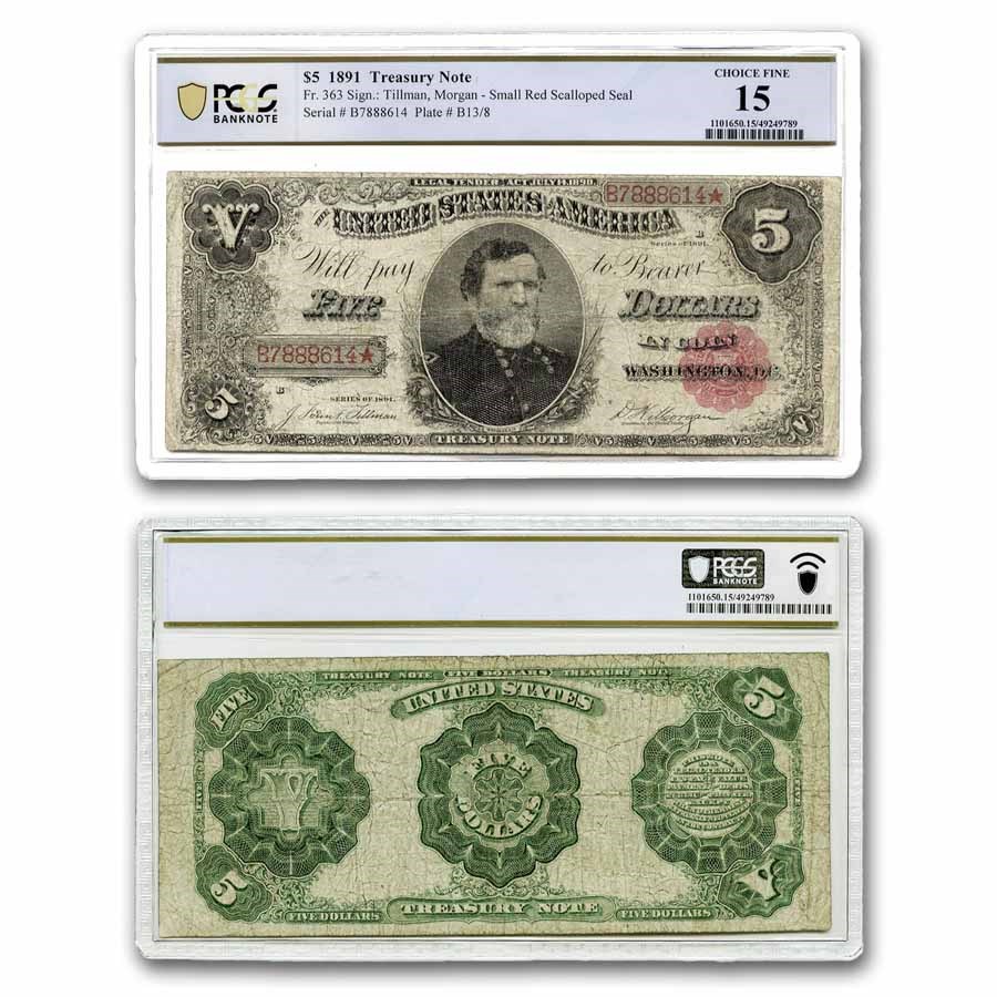 1891 $5.00 Treasury Note General George Thomas F-15 PCGS (Fr#363)