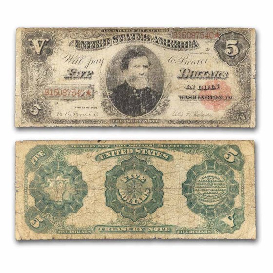 1891 $5.00 Treasury Note General George Thomas G/VG (Fr#364)