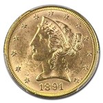 1891 $5 Liberty Gold Half Eagle MS-64 PCGS CAC