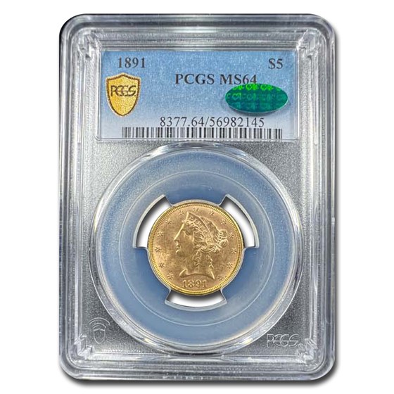 1891 $5 Liberty Gold Half Eagle MS-64 PCGS CAC 1891 $5 Liberty Gold Half Eagle MS-64 PCGS CAC