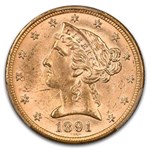 1891 $5 Liberty Gold Half Eagle MS-64+ PCGS
