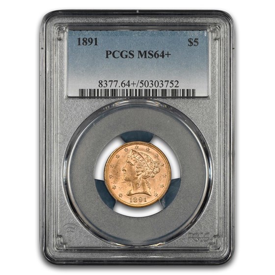 1891 $5 Liberty Gold Half Eagle MS-64+ PCGS