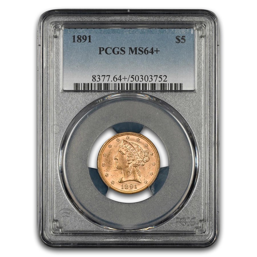 1891 $5 Liberty Gold Half Eagle MS-64+ PCGS